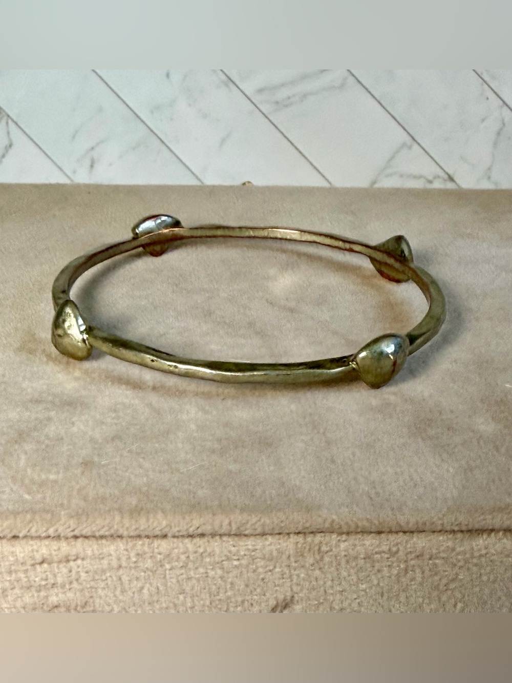 Sculptural Organic Metal Bangle Bracelet Hammered Pebble Design